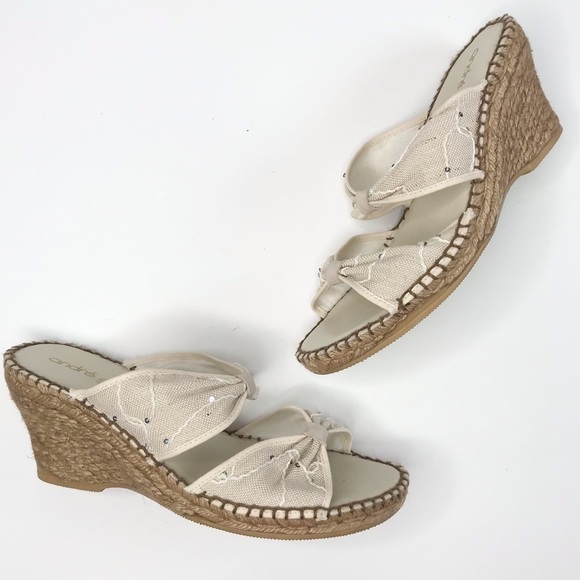 Andre Assous Shoes - ANDRE ASSOUS Jute Espadrilles canvas wedge Beige Size 10